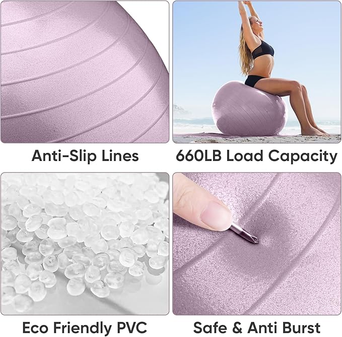 APEXUP Yoga Ball Exercise Ball Anti Slip Heavy Duty for Fitness, Balance & Core Workout, Balance Training, Pregnancy & Physical Therapy, 5 Sizes