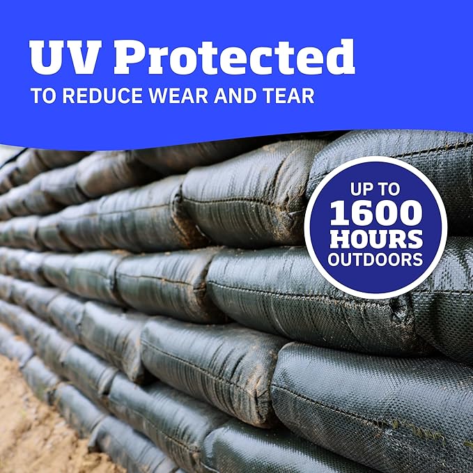 DURASACK Heavy Duty Sand Bags with Tie Strings Empty Woven Polypropylene Sand-Bags for Flood Control with 1600 Hours of UV Protection, 50 lbs Capacity, 14x26 inches, Green, 1000 Count