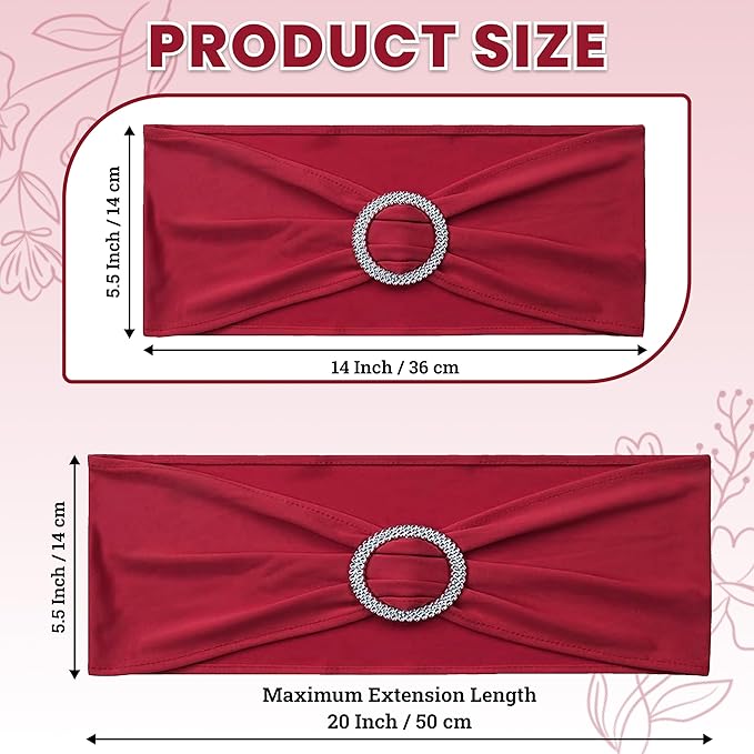 VDS - Apple Red | Spandex Chair Sashes Bows | 75 PCS | Stretch Elastic Banquet Universal Folding Chair Band Tie with Silver Buckle Slider for Wedding Party Conference Celebration Event Decoration