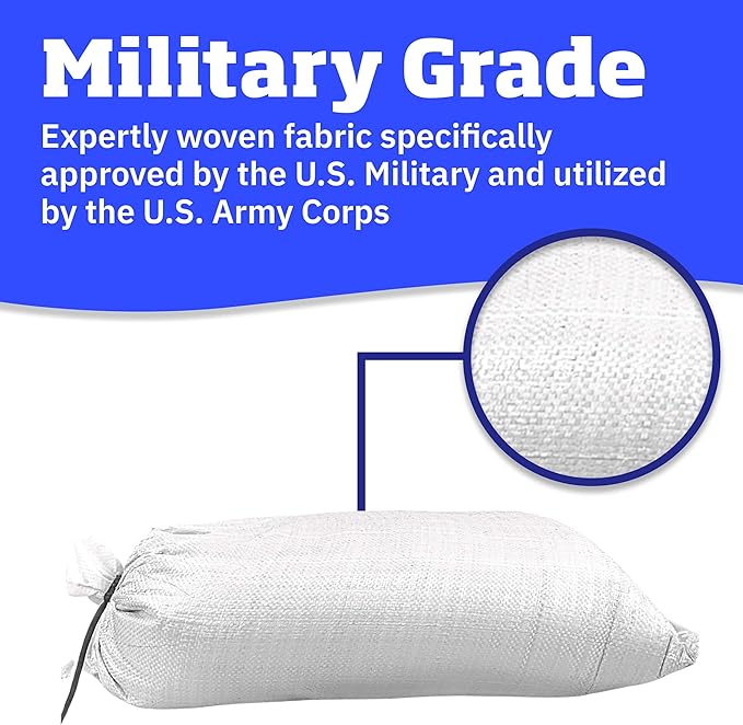 DURASACK Heavy Duty Sand Bags with Tie Strings Empty Woven Polypropylene Sand-Bags for Flood Control with 1600 Hours of UV Protection, 50 lbs Capacity, 14x26 inches, White, 1000 Count