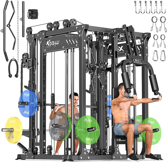 Multi-Purpose Squat Rack,Smith Machine Weight Rack Set with Cable Crossover System, Home Gym Power Racks, Power Racks and Packages