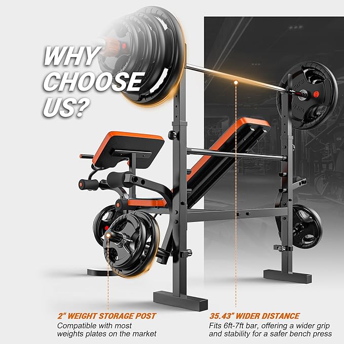 XDDIAS Weight Bench, 770LBS Bench Press Set with Leg Extension, 6 in 1 Olympic Weight Bench for Home Gym, Adjustable Workout Bench with Rack & Preacher Pad, Flat Incline Bench for Weight Lifting