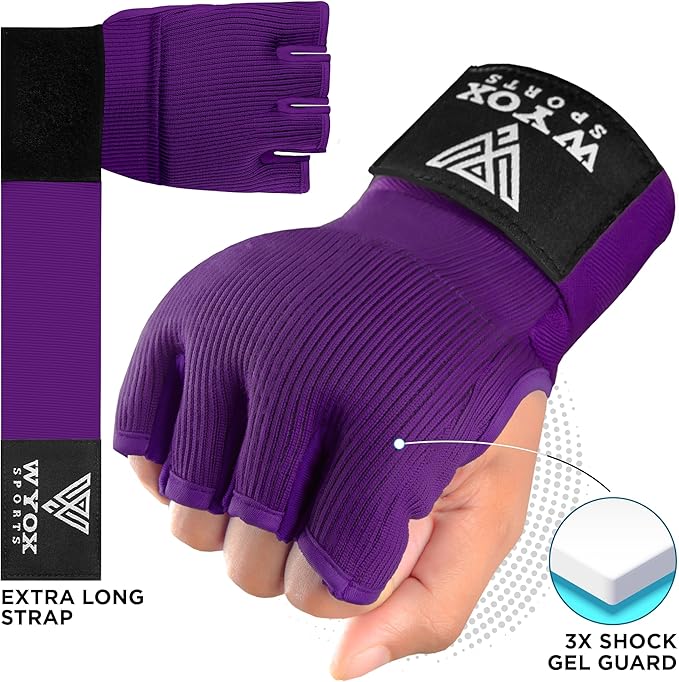 WYOX Gel Boxing Hand Wraps Inner Gloves for Men & Women – 80cm Quick Wrist Strap, Padded Knuckle Support, Fingerless MMA Muay Thai Kickboxing Wraps for Training, Punching & Martial Arts