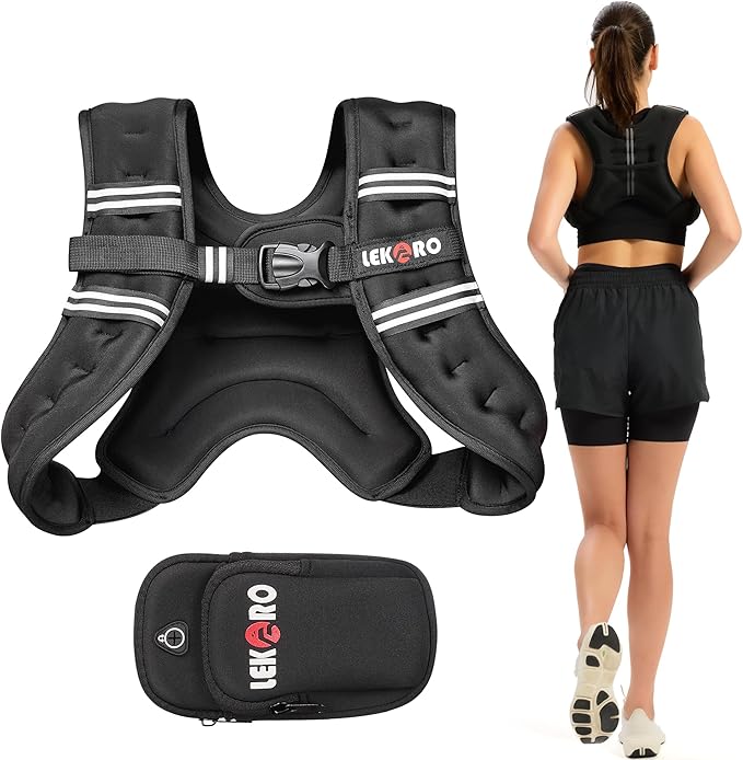 Weighted Vest for Men Women, No-Bounce 6LB 8LB 12LB 16LB 20LB 25LB 30LB Weights Vest with Adjustable Buckles & Reflective Stripes | Weight Vest for Walking Running Hiking Workout