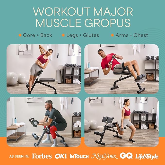 Lifepro SculptTrainer Roman Chair – Hyperextension Bench for Strength Training – Adjustable Back Extension Machine, Ab Bench & Foldable Sit-Up Bench for Athletes, Core Work & Home Gym Workouts