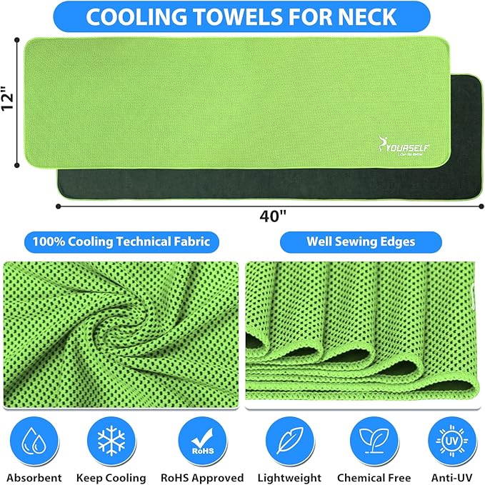 SYOURSELF Cooling Towels for Neck and Face, 4 Pack 40" x 12" Cooling Towel for Hot Weather, Soft Breathable Instant Cool Chilly Pad for Sports Golf Yoga Gym Athletes Camping Ice Towels