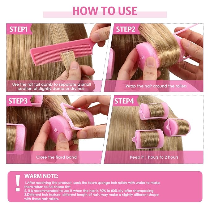 Syhood 56 Pcs Foam Sponge Hair Rollers 6 Sizes Soft Sleeping Curlers Flexible Sponge Curler Tool Rat Tail Comb for Long Short Hair Styling(Mixed Color)