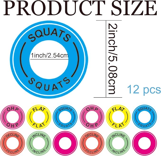 1 Inch Holes 12 Pcs Power Squat Rack Barbell Magnetic Position Markers Reminders Labels for Home & Garage Gyms - Magnets Identifier Rings for Bench Press, Overhead Press (OHP)