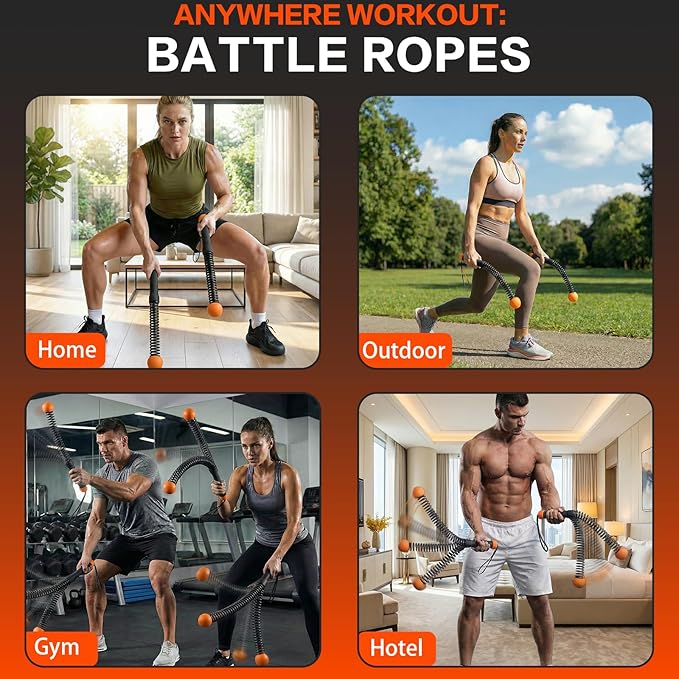 Ropeless Battle Ropes for Home Gym, Portable Cordless Weighted Battle Ropes with Storage Bag, High Calorie Burn for Men & Women, Fitness Equipment for HIIT & Low-Impact Aerobic Training