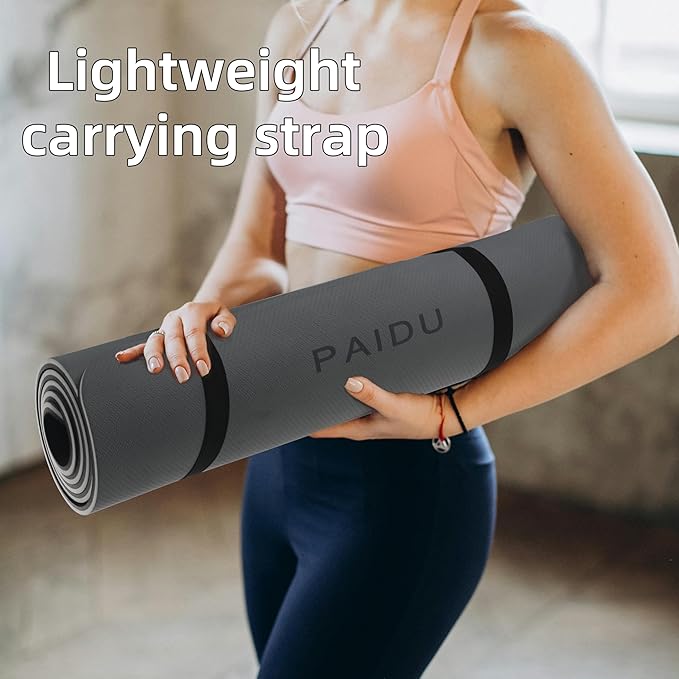 PAIDU Yoga Mat Non Slip Anti-tear,extra thick-2/5 inch（10MM）High Resiliency Professional POE Yoga Mats for Women Men Kids,72"x24"inch,Workout, Yoga, Pilates and Floor Exercise, with Carrier Strap