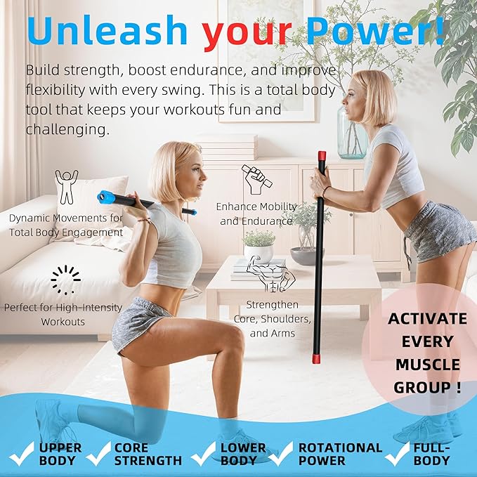 Fitvids Total Body Workout Weighted Bar Weighted Workout Bar Weighted Exercise Bar, Multiple Sizes