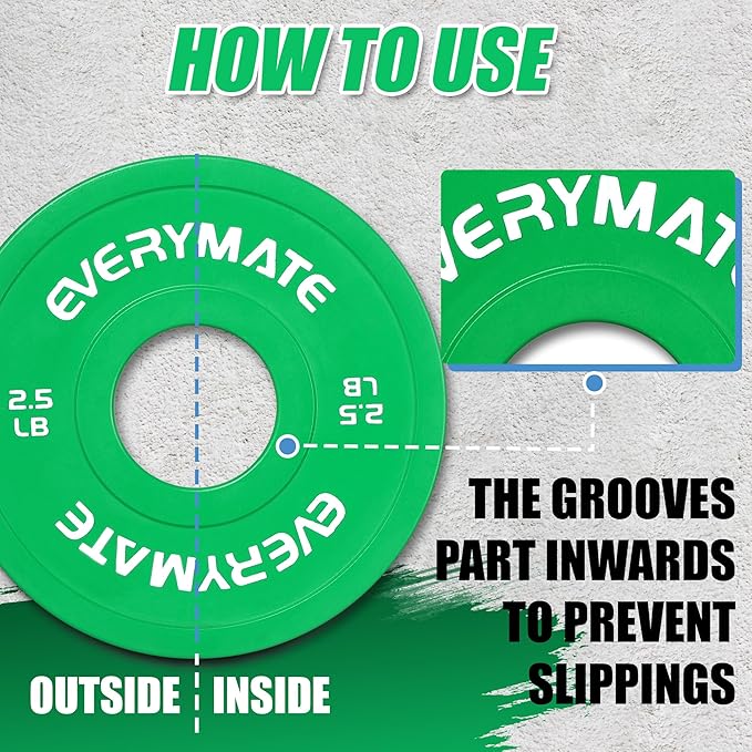 EVERYMATE Fractional Weight Plates - Olympic Bumper Plates for Cross Training - Steel Insert - 1.25LB, 2.5LB, 5LB