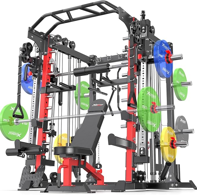 Multi-Purpose Squat Rack,Smith Machine Weight Rack Set with Cable Crossover System, Home Gym Power Racks, Power Racks and Packages