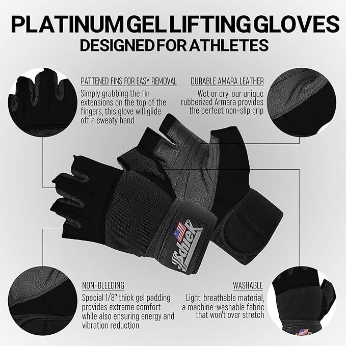 Schiek Sports 530 Platinum Lifting Gloves with Gel Pad - Amara Leather Weightlifting Gloves for Women and Men