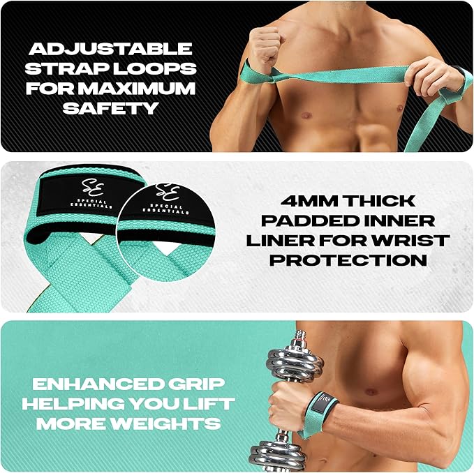 Special Essentials 2 Pack of Wrist Straps for Weightlifting - Two-Sided Anti Slip Silicone Grip & Padded Neoprene - Durable Gym Lifting Straps for Men and Women for Bodybuilding & Powerlifting