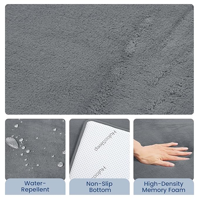 Huloo Sleep Baby Play Mat for Floor,1.3" Thick Elasti-Foam 74"×50" Playpen Mat, Non-Toxic Certified Water-Repellent Coral Velvet, Non-Slip Safe Crawling Mat for Tummy Time, Toddler & Infant (Dark Grey)