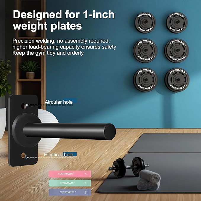 EVERYMATE Weight Plate Rack, Wall Mount Weight Plate Holder for Bumper Plates, Max Weight Capacity 330 lb, Home Gym Organizer