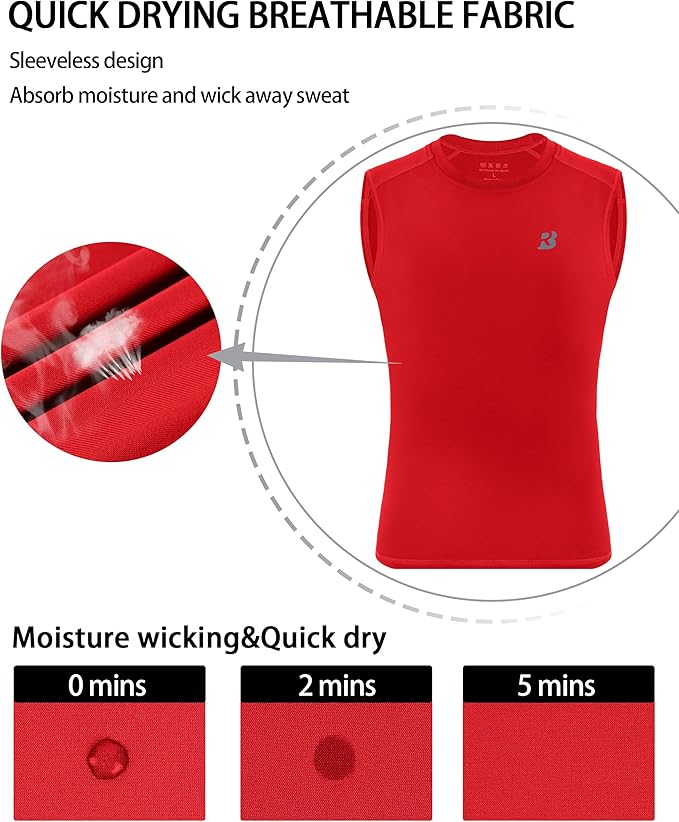 Roadbox Boys Youth Sleeveless Compression Shirt, Quick Dry Kids Football Undershirt, Athletic Soft Tank Tops Sport Basketball
