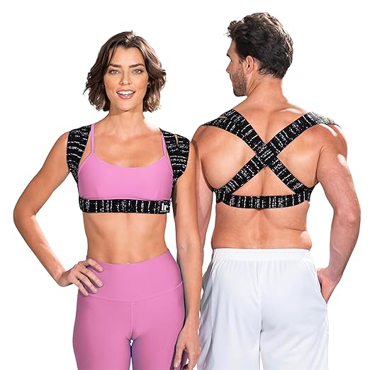 BackEmbrace Posture Corrector for Women and Men - Made in USA - Slim and Adjustable Shoulder Brace - Back Brace for Back Pain Relief- Black Drizzle M/L