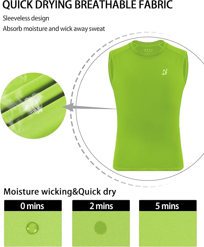 Roadbox Boys Youth Sleeveless Compression Shirt, Quick Dry Kids Football Undershirt, Athletic Soft Tank Tops Sport Basketball