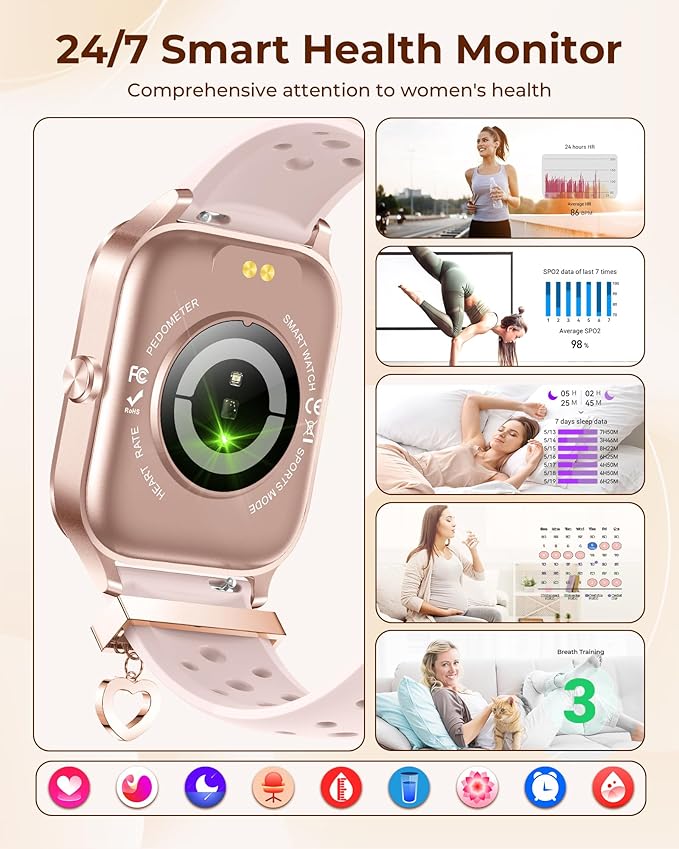 Iaret Smart Watch for Women, 4 Bands 1.85" DIY Dial Smartwatch with Bluetooth Call, Fitness Tracker with 100 Sports Modes Heart Rate Sleep Monitor Pedometer Compatible with iPhone & Android