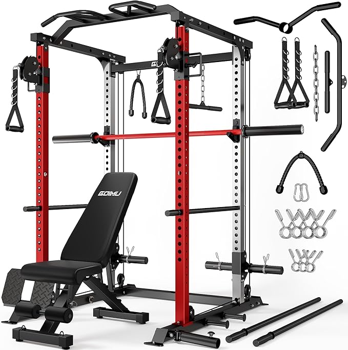 DP01 Power Cage, 2000LBS Squat Rack with with Cable Crossover and Dual Independent Pulley System, Full Cage for Full Body Training, Power Rack with More Training Attachments for Home Gym