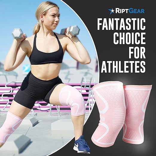 RiptGear Knee Compression Sleeve Women - Knee Support and Compression Knee Brace for Women Working Out For Pain, Running (Large, Pink (2 Pack))