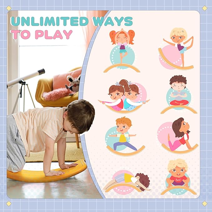 Qaba 32" Balance Board Kids, Wobble Board for Kids Toddlers, Curvy Rocker Board, Ended Preschool Learning Montessori Waldorf Toy, Ages for 3-6 Years Old