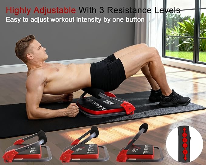 Ab Machine Workout Equipment,Whole Body Ab Workout Machine,Sit Up Exercise Equipment For Home, Strength & Abdominal Trainer With 3 Adjustable Resistance Levels and Bands.US Patented