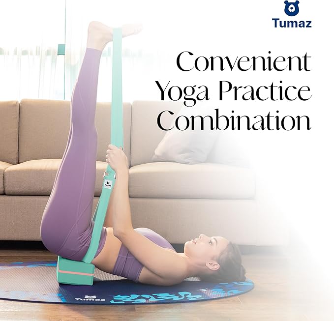 Tumaz Non-Slip Yoga Blocks 2-Pack - High Density/Lightweight EVA Foam & Natural Cork for Stability, Premium Set with E-Book Included
