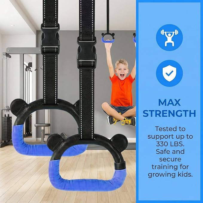 Kids Gymnastics Rings, Children's Home Gym Equipment, Children's Adjustable Strap Strength Training Rings, Pulling Rings for Physical Training