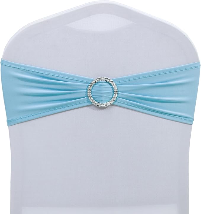 MDS Pack of 125 Spandex Chair Sashes Bow Universal fits Elastic Stretch Chair Bands Ties with Buckle for Wedding Party Banquet Events Decoration Spandex Slider Sashes Bow - Blue