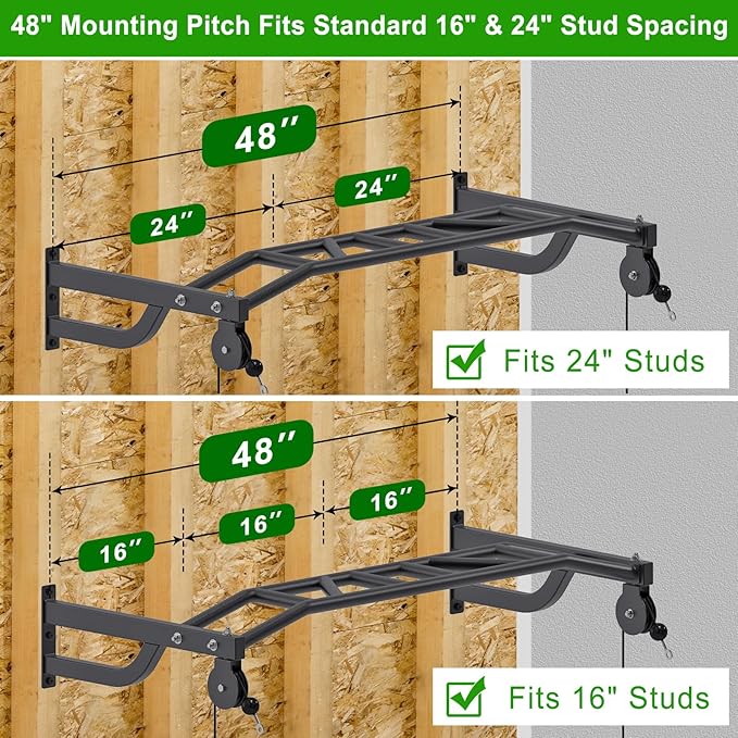 SELEWARE 48'' Heavy Duty Pull Up Bar Wall Mount Multi-function Chin up Bar with Home Gym Cable Pulley System LAT Pulldown Workout Attachments Heavy Bag Hanger