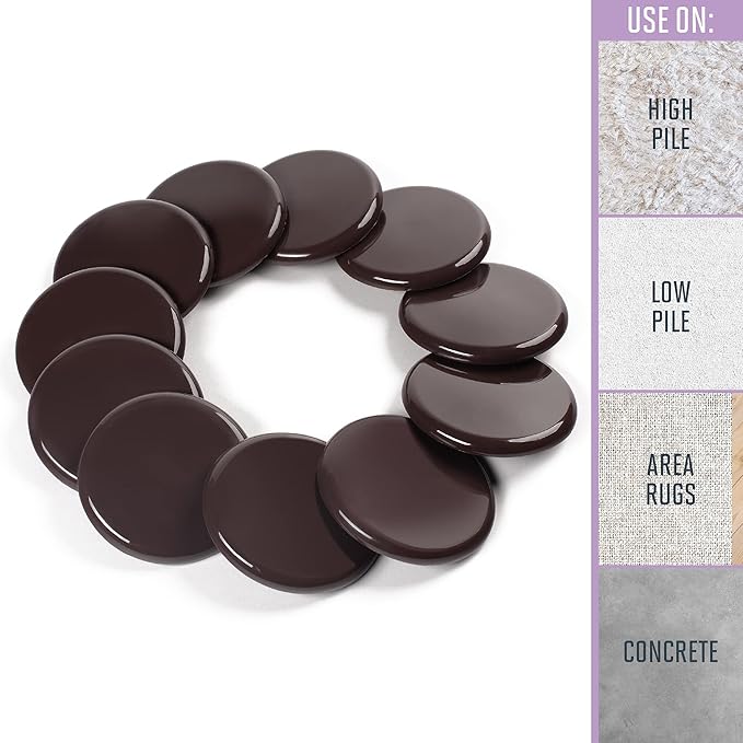 Super Sliders 3 1/2" Round Reusable Furniture Sliders for Carpet Easily Move Medium to Large Sized Items Across Carpet, 4 Pack Brown