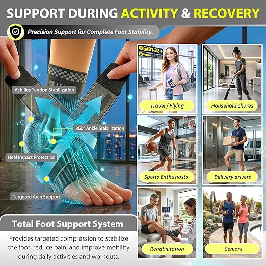 BLITZU Ankle Brace for Women, Men, Plantar Fasciitis Relief, Achilles Tendonitis Brace for Sprained Foot, Ankle Compression Sleeve with Strap Nude XL