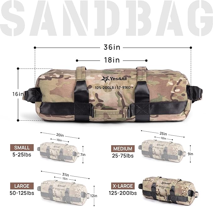 Yes4All Sandbags for Working Out, Adjustable Sand Bags for Weight Training with Handles, Multiple Colors & Sizes 5-200lbs