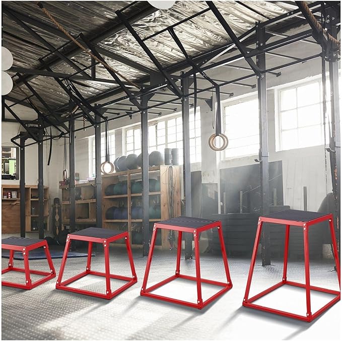 Plyometric Jump Boxes 12/18/24/30 Inch Set, Fitness Platform, Agility Box for Gym, Step Up Box for Strength Training, Conditioning - Red, 4-Piece