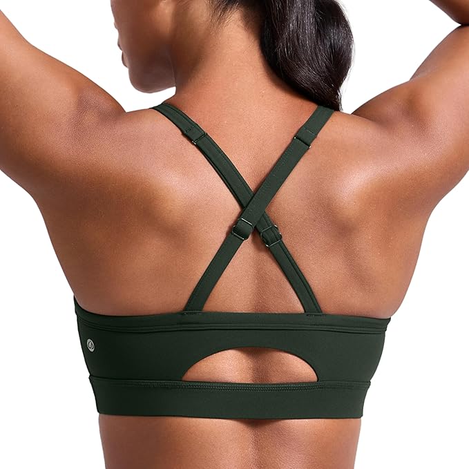 CRZ YOGA Butterlift Cut-Out Cross Back Sports Bras for Women - Medium Impact Adjustable Thin Straps Pilates Padded Gym Tops