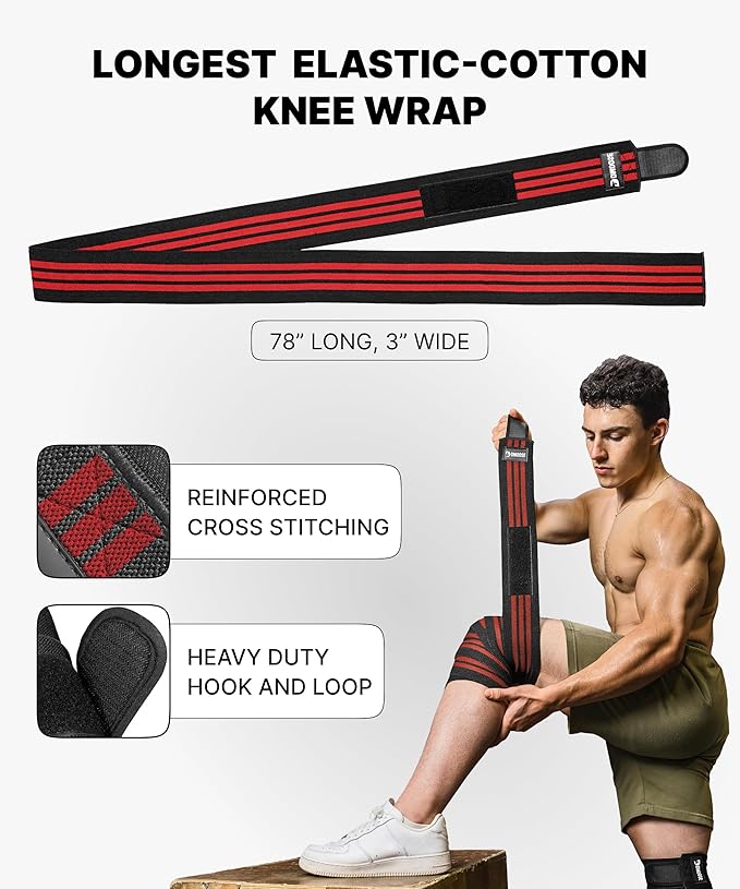 DMoose Fitness Knee Sleeves for Weightlifting (Pair) 78” Knee Wraps for Joint Support, Squats & Powerlifting - Gym Brace Straps for Joint Stability & Pain Relief, USPA & IPL Approved for Men and Women