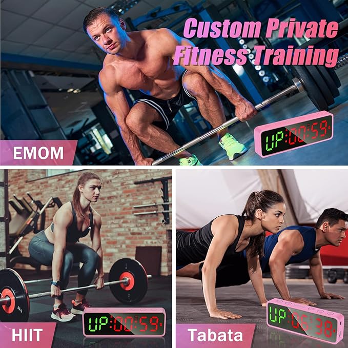 Small Gym Timer Clock Stopwatch Magnetic Workout Interval Timer, Large LED Digital Display, Home Accessories Countdown Clock for Home Gym Garage Schools (Matte Pink)