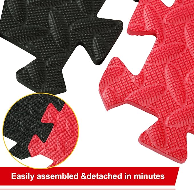 Ecally 200 Pcs 12 x 12 Gym Mat Foam Floor Mats for Home Gym Covers 96 Sq Ft Puzzle Exercise Square Interlocking Carpet Tiles with Border for Workouts Equipment Yoga Pilates (Black,Red)
