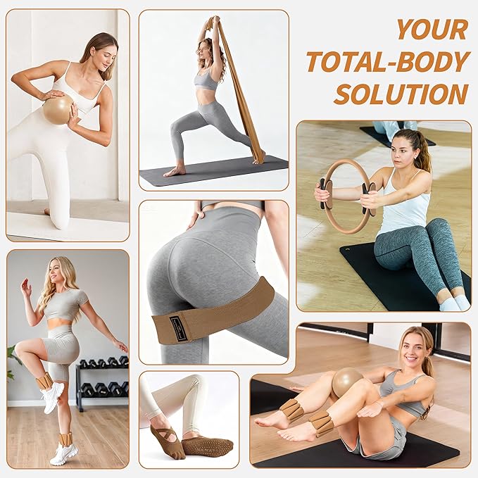 NANATI Pilates Kit, Home Pilates Workout Kit for Women, Pilates Equipment with 14.5" Pilates Ring and Ball, Resistance Bands, Ankle Weights, Sliders & Grip Socks Accessories for Starter Home Workouts