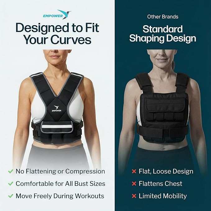 EMPOWER Weighted Vest for Women with Reflective Strips – Fixed 8lbs, Adjustable 4-10lbs (4 in1) or Adjustable10-16lbs (4 in 1), Strengthen Muscles, Boost Bone Health, and Burn More Calories for Workout - Rucking Vest