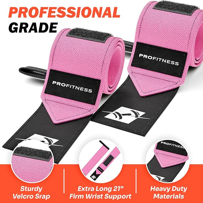 ProFitness Wrist Wraps for Weightlifting with Premium Lifting Straps - Weight Lifting Wrist Wraps and Gym Straps Ideal for Men & Women Workout & Training - Workout Straps with Wrist Support