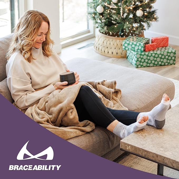 BraceAbility Neuropathy Socks (Pair) - Peripheral Neuritis Compression Diabetic Toeless Foot Sleeves for Nerve Damage Pain in Feet, Ankle Gout, Plantar Fasciitis Relief Brace for Men and Women (XL - Black)