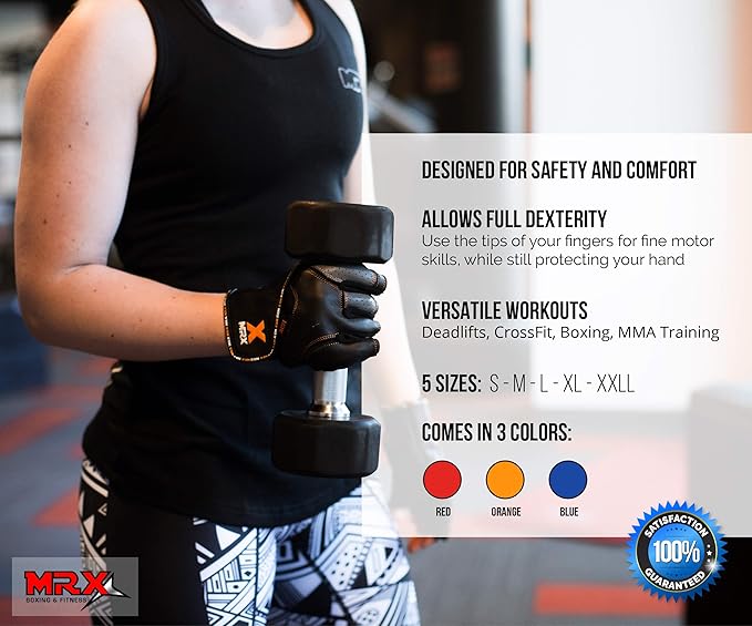 MRX Weight Lifting Pro Level Gloves with 18 Inches Long Wrist Strap Gym Workout Exercise & Fitness in