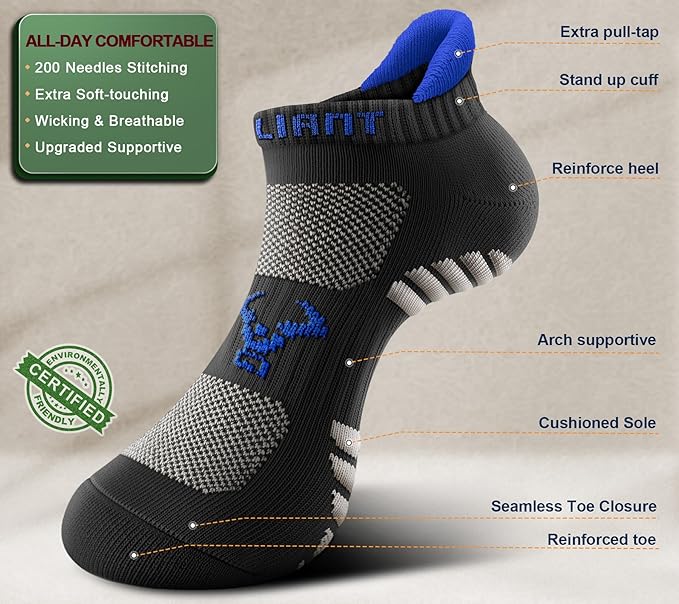 BULLIANT Men Running Socks,Active Ankle Socks No Show For Men With Cushioned Footbed Arch Support Breathable Wicking