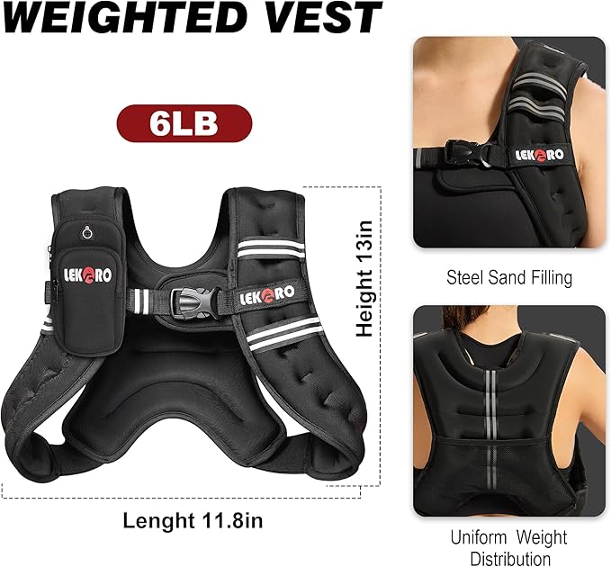 Weighted Vest for Men Women, No-Bounce 6LB 8LB 12LB 16LB 20LB 25LB 30LB Weights Vest with Adjustable Buckles & Reflective Stripes | Weight Vest for Walking Running Hiking Workout