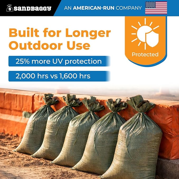 Sandbaggy - Heavy Duty Empty Sandbags For Flooding (14" X 26") - Poly Sand Bags - Flood Barrier, Weight, Construction, Earth Bag Homes - Reusable, UV Resistant - Tie Strings Attached (10,000 Bags)