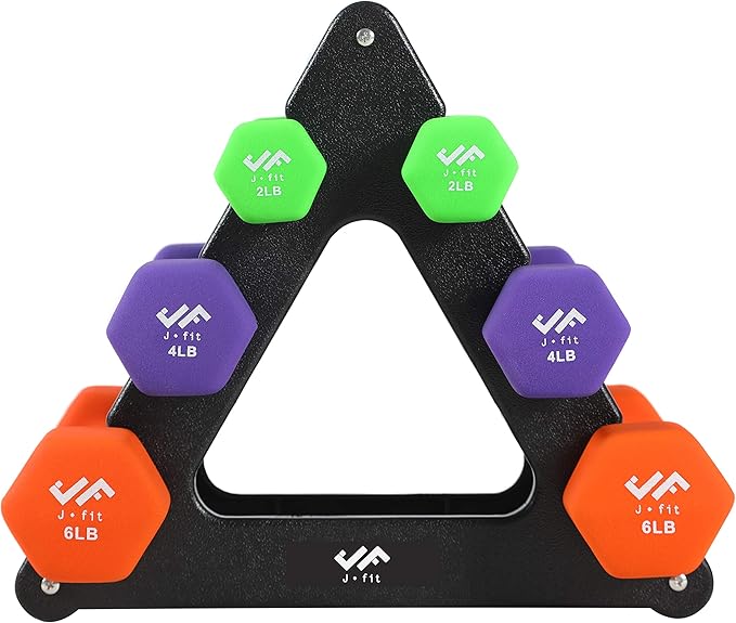 JFIT Dumbbell Pairs or Sets – Neoprene & Vinyl Coated Hand Weights for Home Gym, Strength Training, Aerobics, Cardio Exercise and Fitness